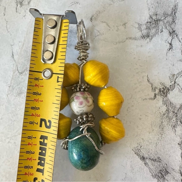 Handcrafted Yellow and Blue Beaded Pendant and paper beads 1600 Y - Picture 5 of 9